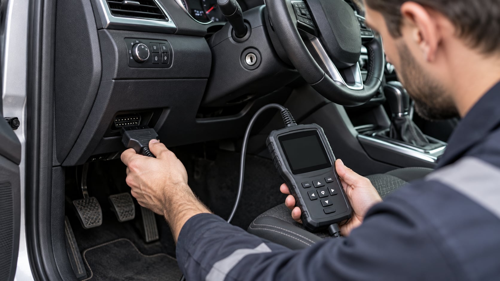 اتصال دستگاه دیاگ OBD-II به خودرو برای بررسی چراغ چک
